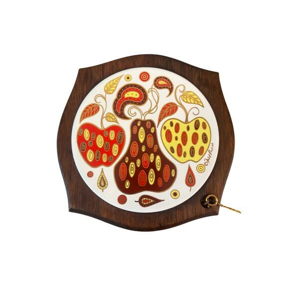 MCM Fred Press Mid Century Wood & Tile Trivet Cheese Board Wood Japan Vintage - Picture 1 of 10